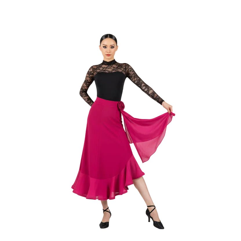 LS - 03258R Long Black Ballroom Practice Skirt for Women, Layered ruffles - Wedance - Wedance