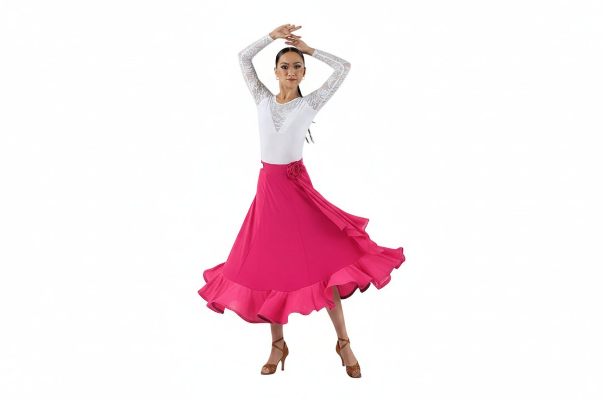 LS - 03258R Long Black Ballroom Practice Skirt for Women, Layered ruffles - Wedance - Wedance