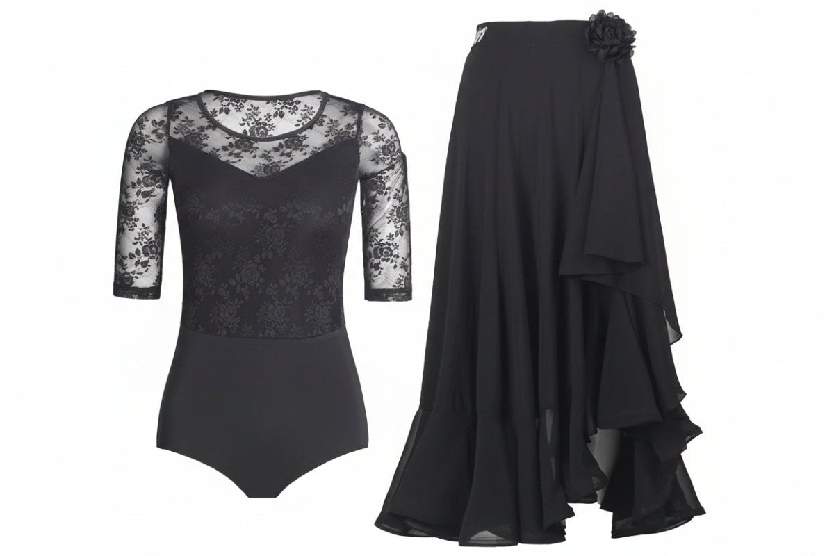 LS - 03258R Long Black Ballroom Practice Skirt for Women, Layered ruffles - Wedance - Wedance