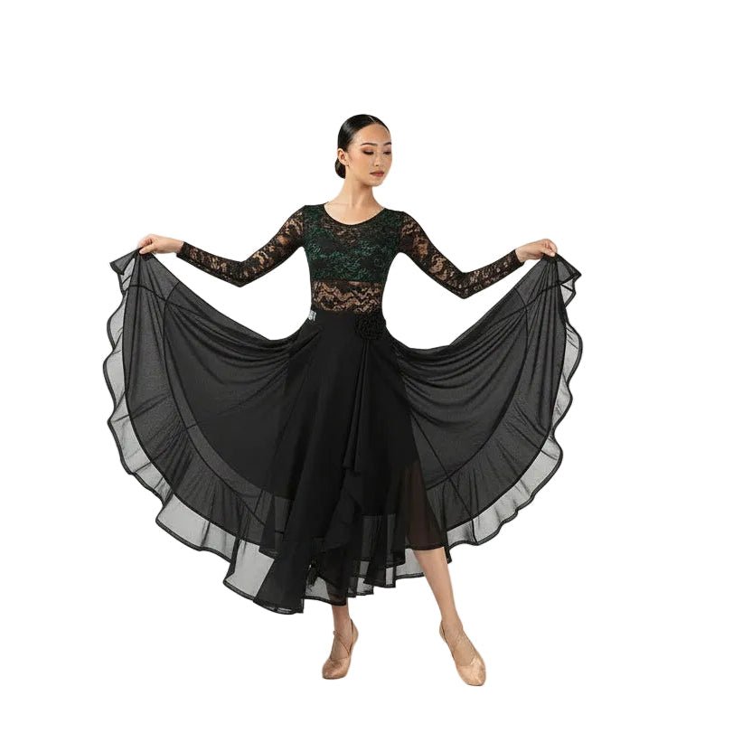 LS - 03258R Long Black Ballroom Practice Skirt for Women, Layered ruffles - Wedance - Wedance