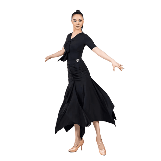 LS - 03276 Long Black Ballroom Practice Skirt for Women – Standard Dance Practice - Wedance - Wedance