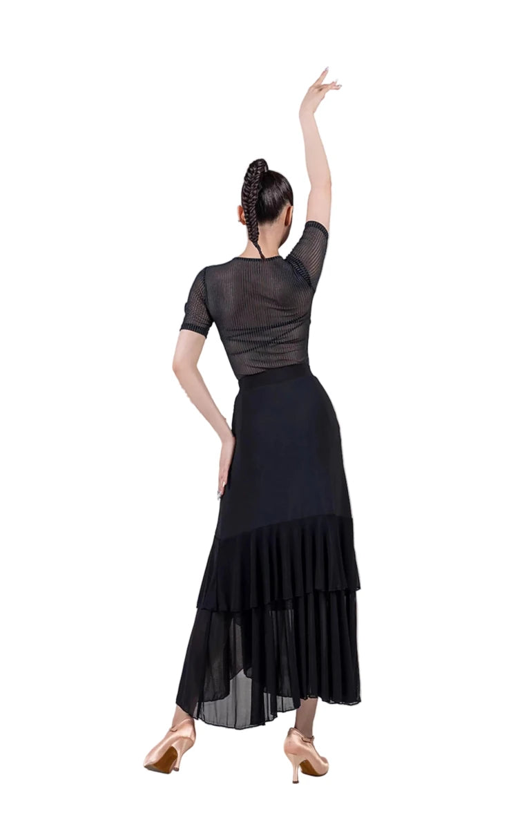 LS - 03278 Long Black Ballroom Practice Skirt for Women – Standard Dance Practice - Wedance - Wedance