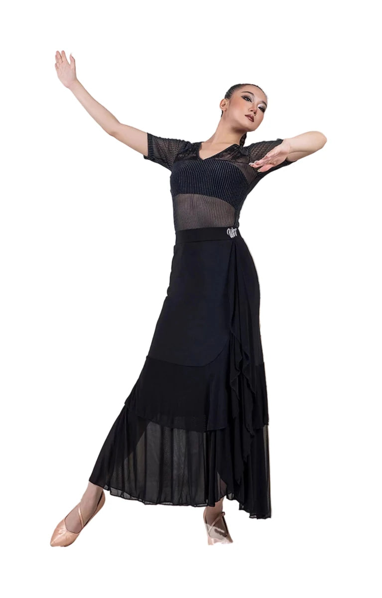 LS - 03278 Long Black Ballroom Practice Skirt for Women – Standard Dance Practice - Wedance - Wedance
