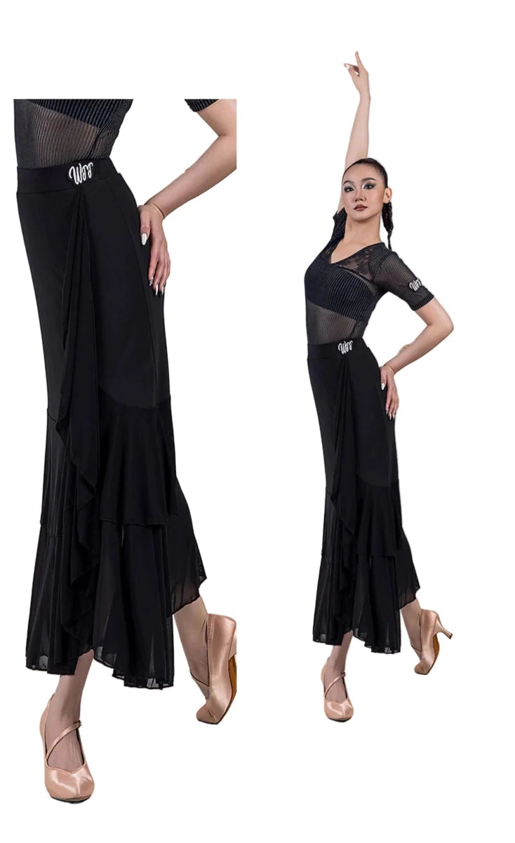 LS - 03278 Long Black Ballroom Practice Skirt for Women – Standard Dance Practice - Wedance - Wedance
