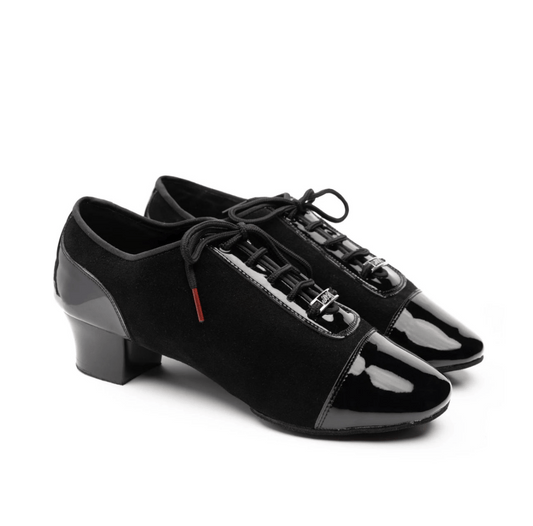 BD Dance Matteo - Men’s Latin Dance Shoes, Patent+Nabuck, Black, 45 mm heel