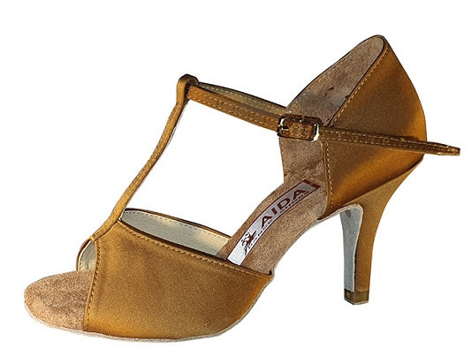 AIDA Boriana 010T – Women's Latin Dance Shoes, T-Strap — Matte Bronze Satin