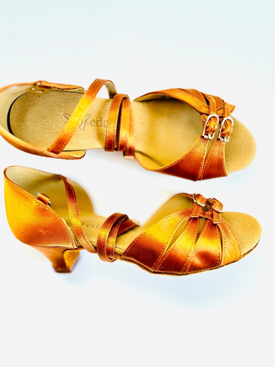 Wedance Kids or Women's Ballroom / Latin / Salsa Dance Shoes, Dark Tan Satin, 45mm/ 1.8’ heel