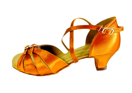 Wedance Kids or Women's Ballroom / Latin / Salsa Dance Shoes, Dark Tan Satin, 45mm/ 1.8’ heel
