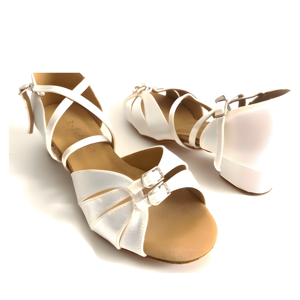 Mia – Women's Latin Dance Shoes — White Tan Satin