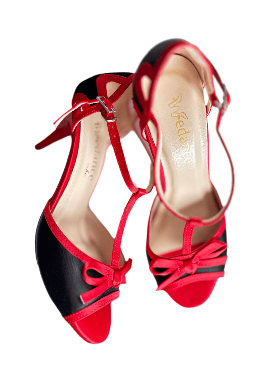 Milonga – Black & Red Bow Tango Shoes with 7.5 cm Red Heel - Wedance Vibe - Wedance