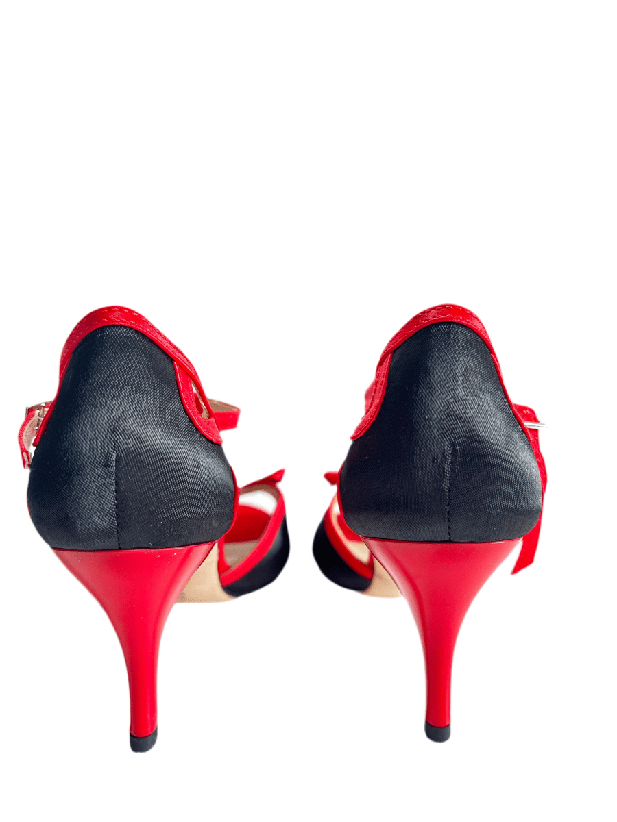 Milonga – Black & Red Bow Tango Shoes with 7.5 cm Red Heel - Wedance Vibe - Wedance