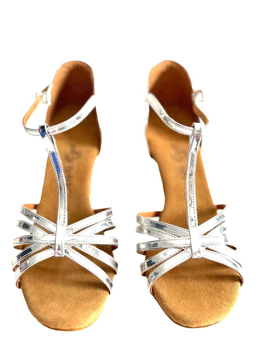 BD Dance Women's Latin Dance Shoes, Mirror Silver Leather, Natural Suede Insole, 75mm/ 3’ heel, Salsa, Bachata