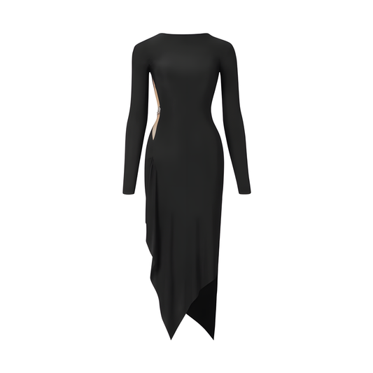 Noana’s Latin Dance Dress – ZYM, Black, Open Back, Asymmetrical Hem upscaled