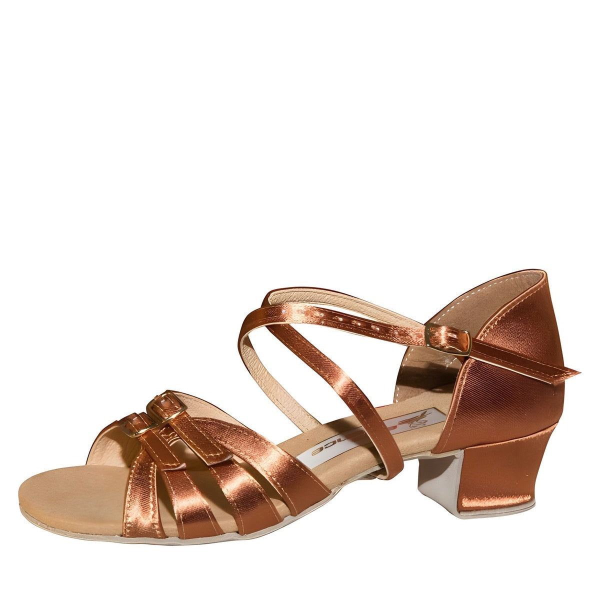 AIDA Tracey 029E — Girls' Latin Dance Shoes — Dark Tan Satin