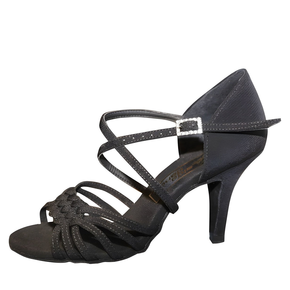 AIDA Andra 080E – Women's Latin Dance Shoes, Six-Strap Vamp — Black Canvas