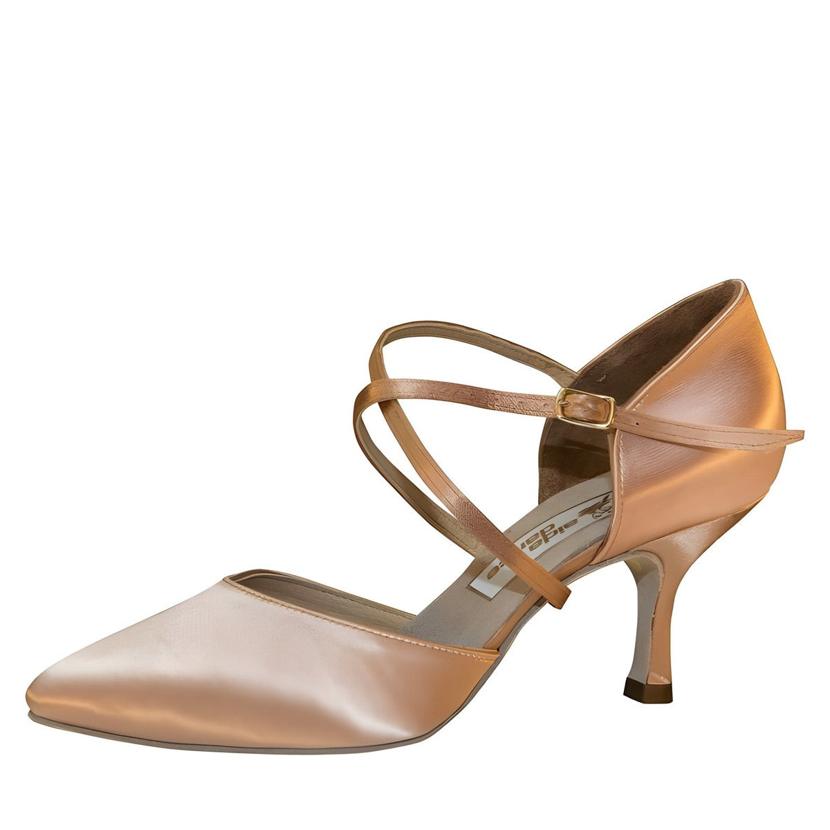 AIDA 030E – Women's Smooth Ballroom Dance Shoes, Crossover Strap — Flesh Satin