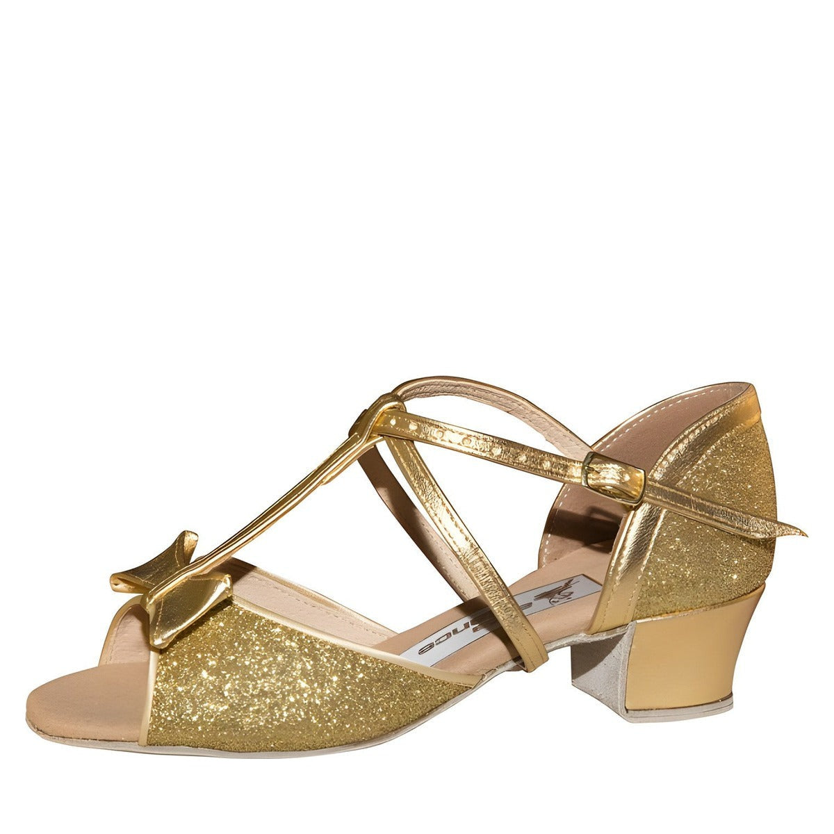 AIDA Sabrina 028E — Girls' Latin Dance Shoes — Gold Brocade Leather