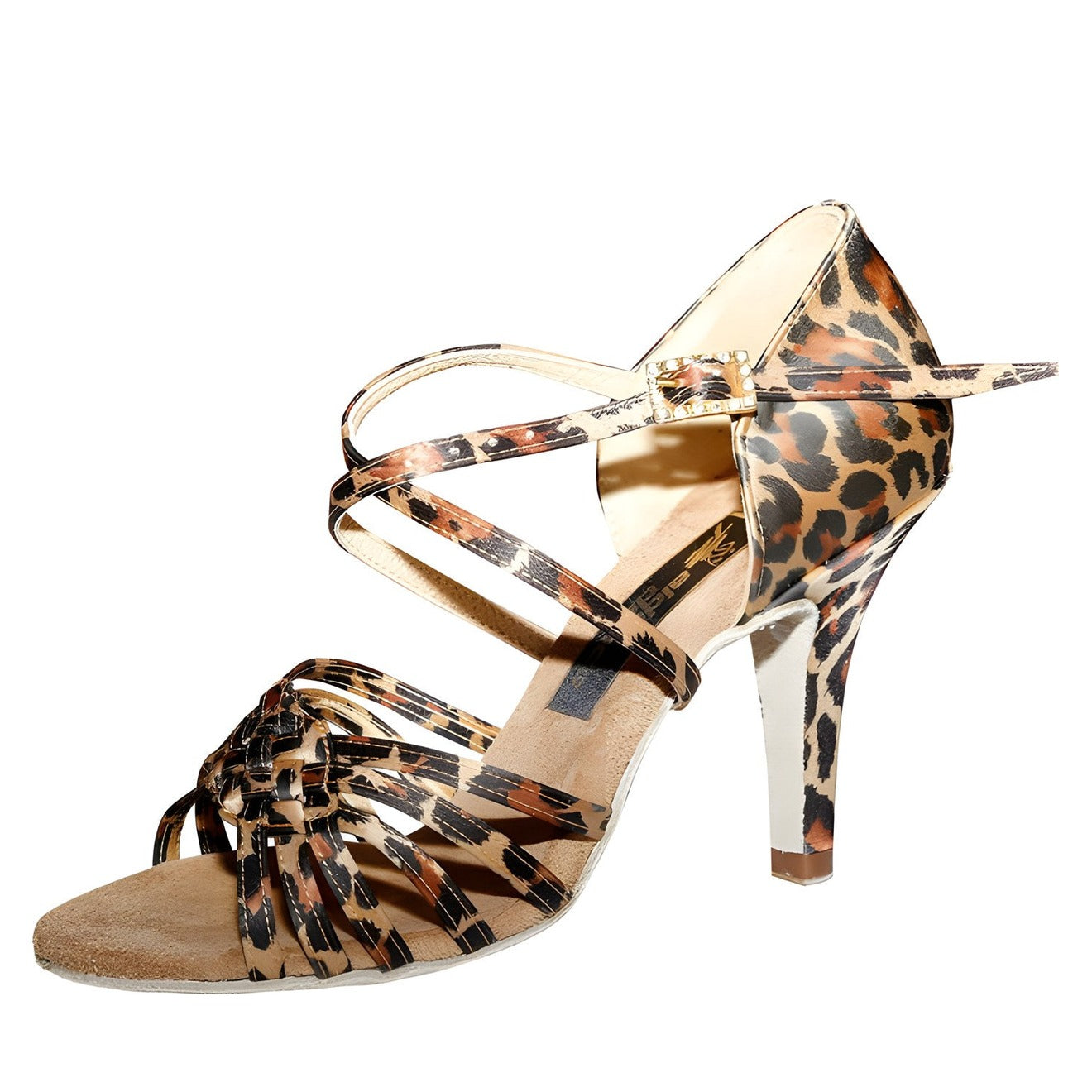 AIDA Andra 080E – Women's Latin Dance Shoes, Six-Strap Vamp — Out Leopard Satin