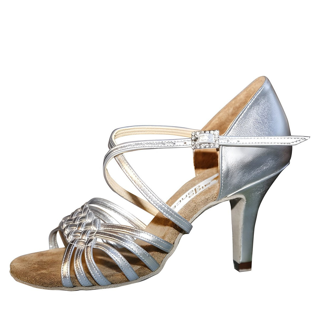 AIDA Andra 080E – Women's Latin Dance Shoes, Six-Strap Vamp — Silver Leather