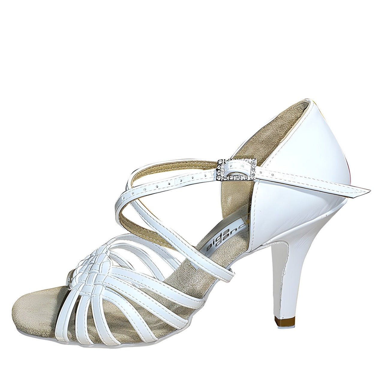 AIDA Andra 080E – Women's Latin Dance Shoes, Six-Strap Vamp — Out White Leather