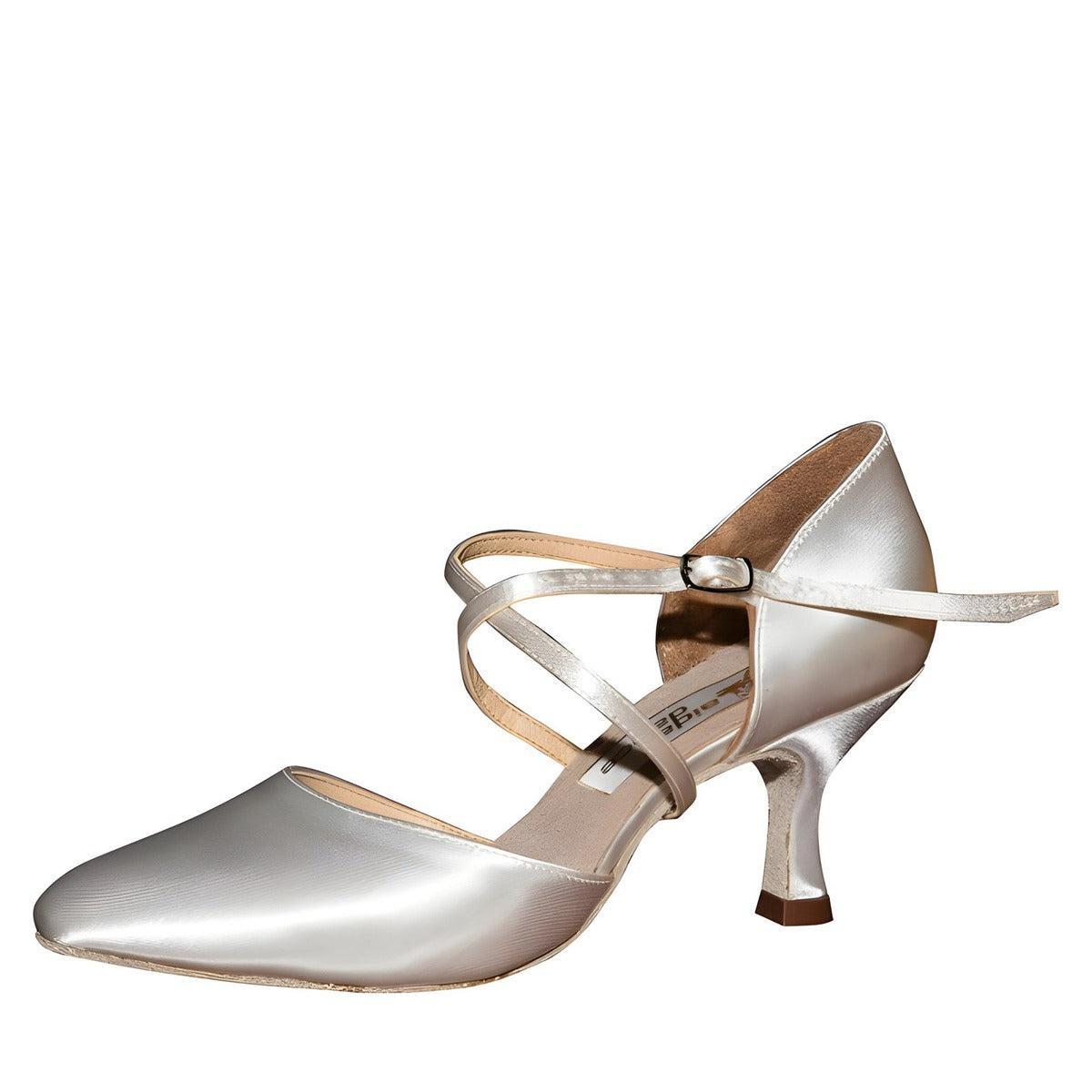 AIDA 030E – Women's Smooth Ballroom Dance Shoes, Crossover Strap — White Satin