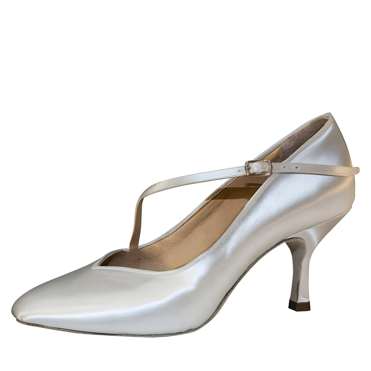 AIDA Linda 040E — Women's Standard Ballroom Dance Shoes — White Satin