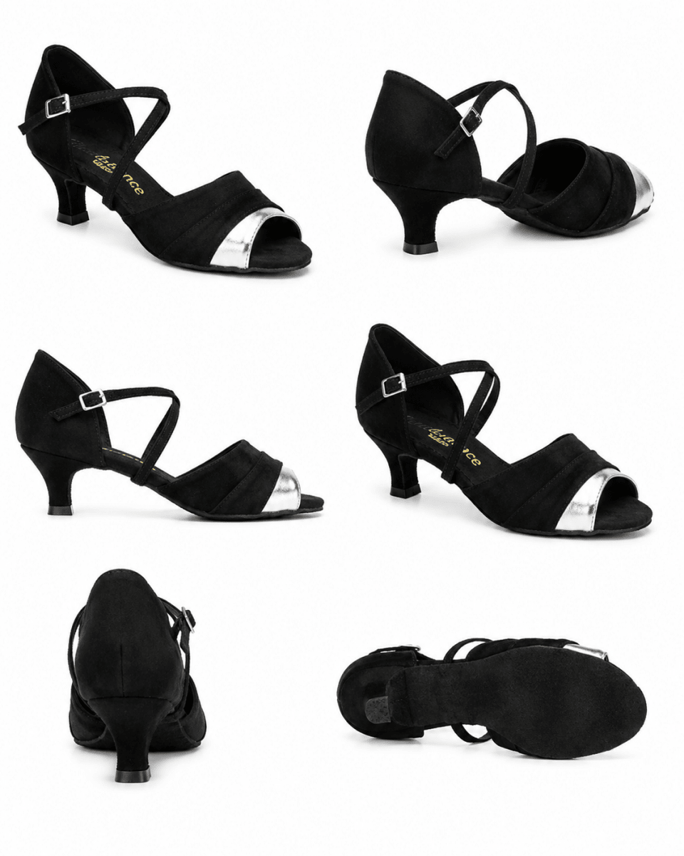Premium Black Suede Latin Dance Shoes with Silver Accent – 5 cm Heel - Wedance Vibe - Wedance