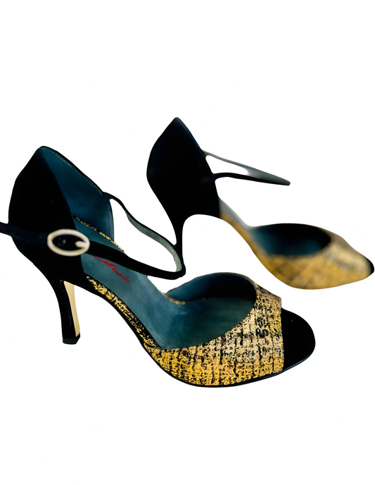 PRINGLES ORO-CAMOSCIO NERO - Premium Italian Tango Shoes upscaled