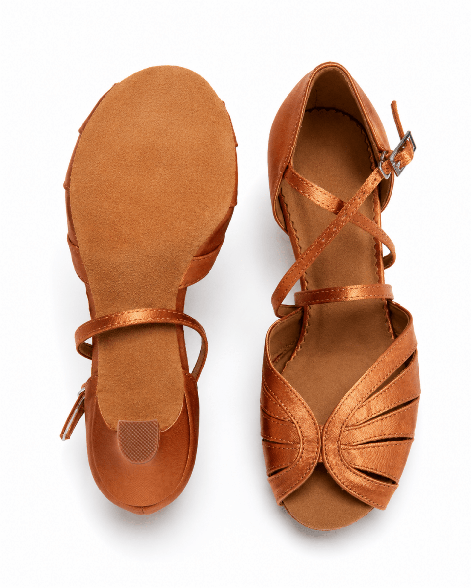 Solea Satin Latin Dance Shoes – Flesh & Dark Tan – 5 cm / 6.5 cm Heel - Wedance Vibe - Wedance