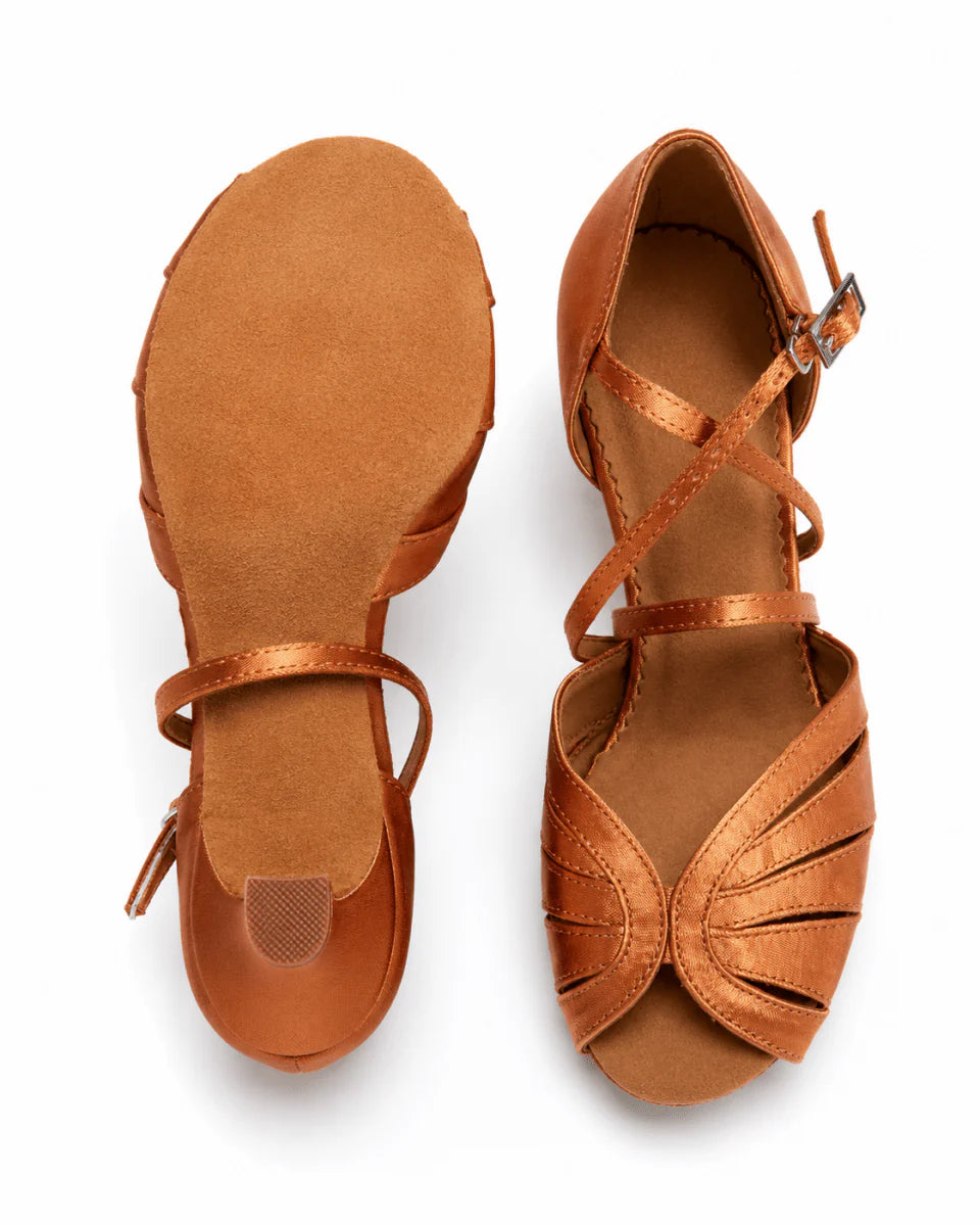 Solea Satin Latin Dance Shoes – Flesh & Dark Tan – 5 cm / 6.5 cm Heel