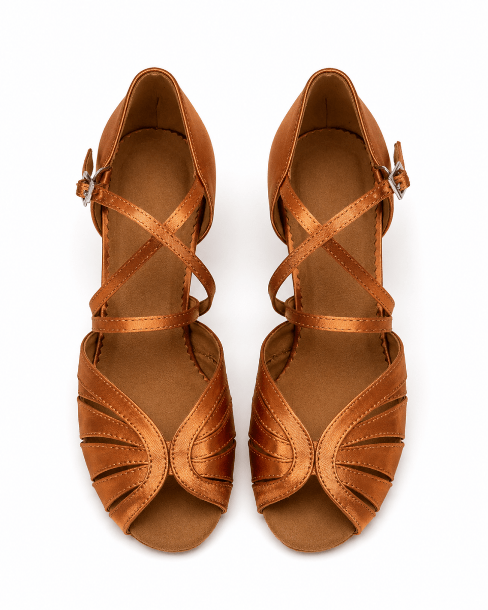 Solea Satin Latin Dance Shoes – Flesh & Dark Tan – 5 cm / 6.5 cm Heel - Wedance Vibe - Wedance