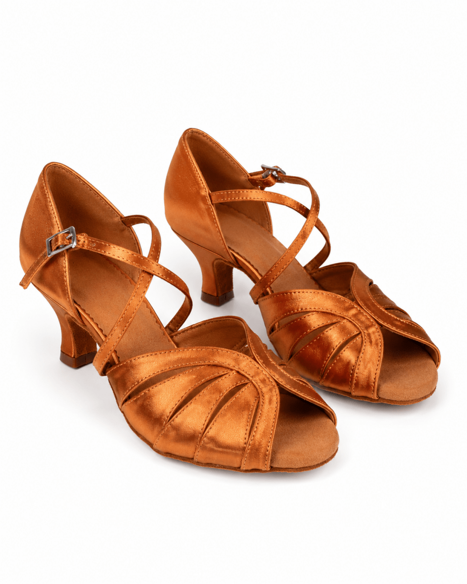 Solea Satin Latin Dance Shoes – Flesh & Dark Tan – 5 cm / 6.5 cm Heel - Wedance Vibe - Wedance
