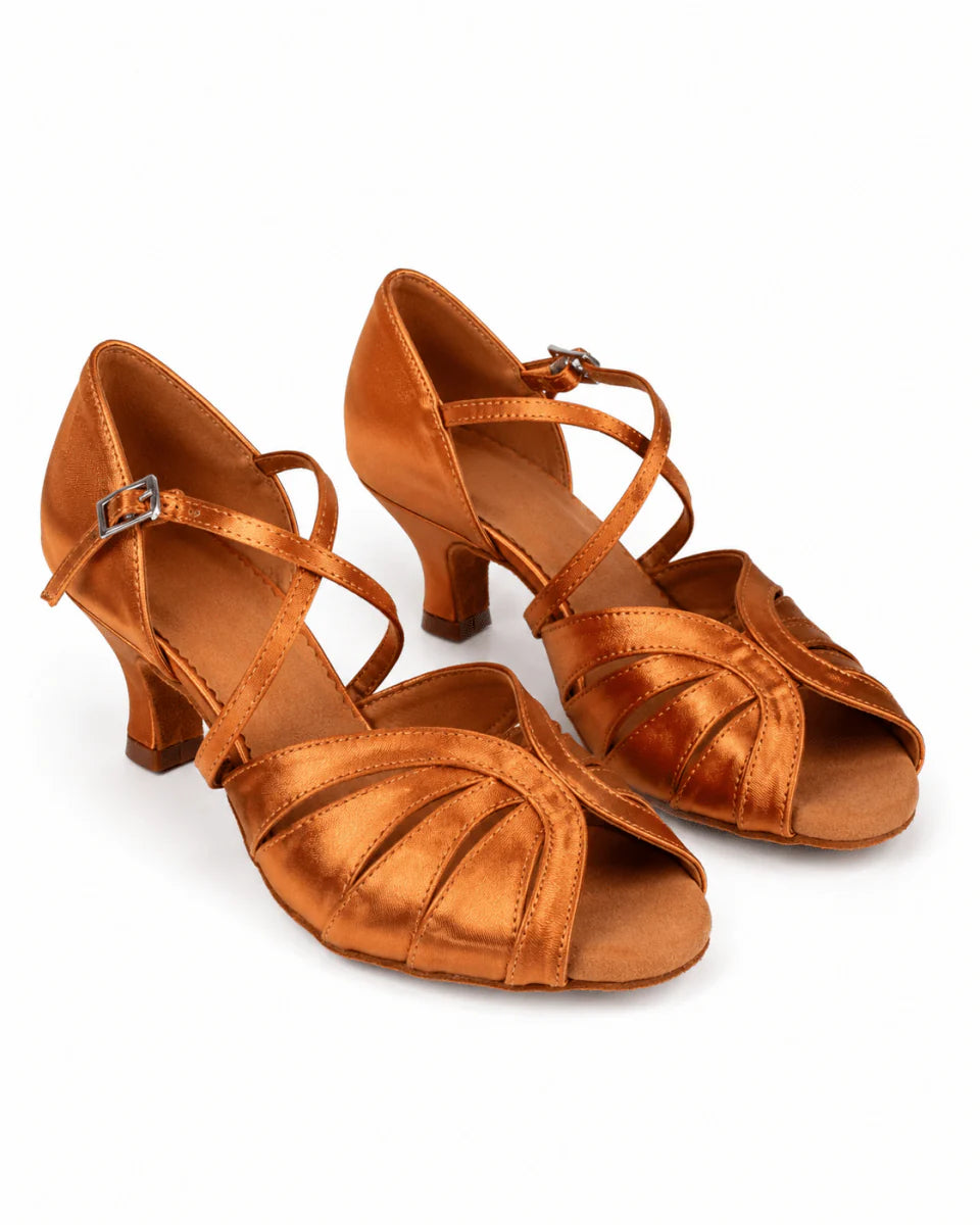 Solea Satin Latin Dance Shoes – Flesh & Dark Tan – 5 cm / 6.5 cm Heel