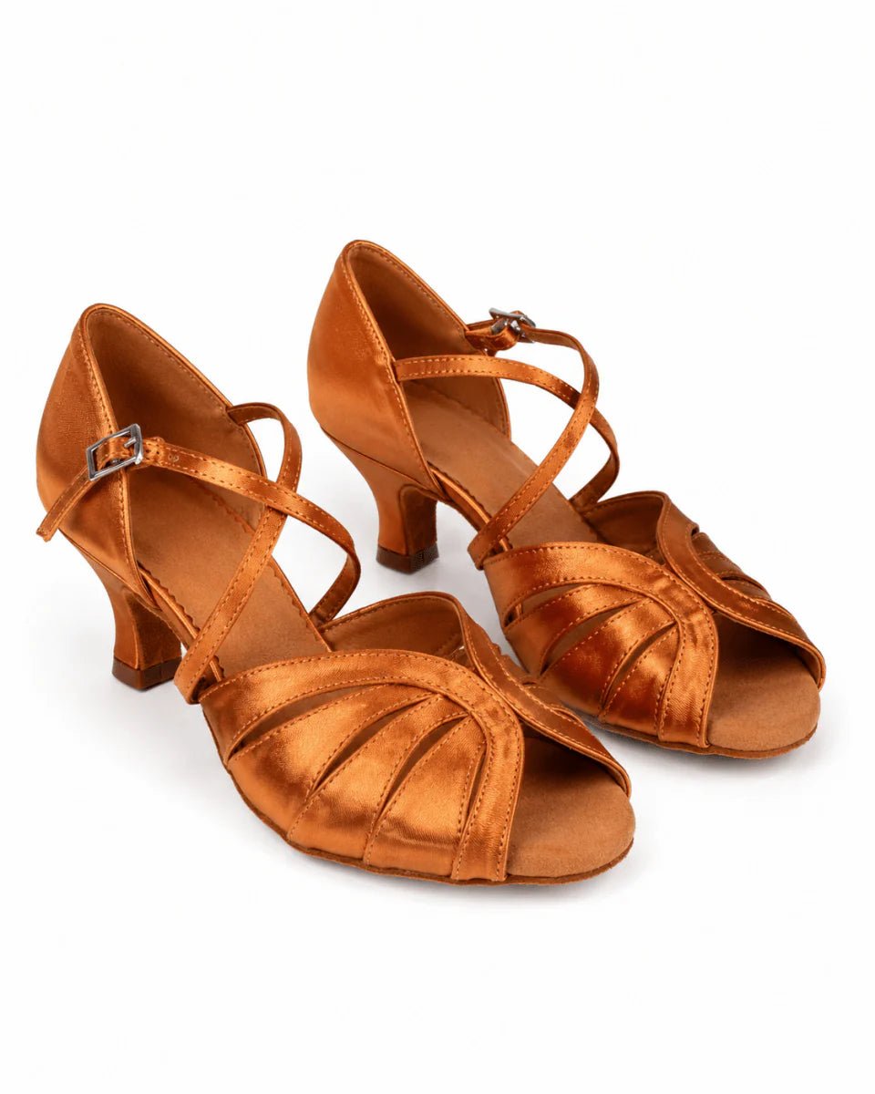 Solea Satin Latin Dance Shoes – Flesh & Dark Tan – 5 cm / 6.5 cm Heel - Wedance Vibe - Wedance