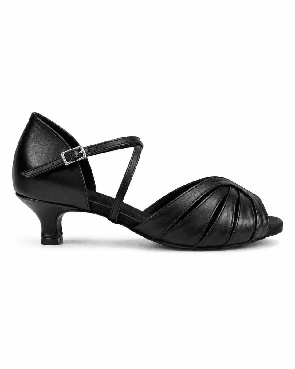 Solea Women’s Latin Dance Shoes – Black Leather – 5 cm / 2” Heel