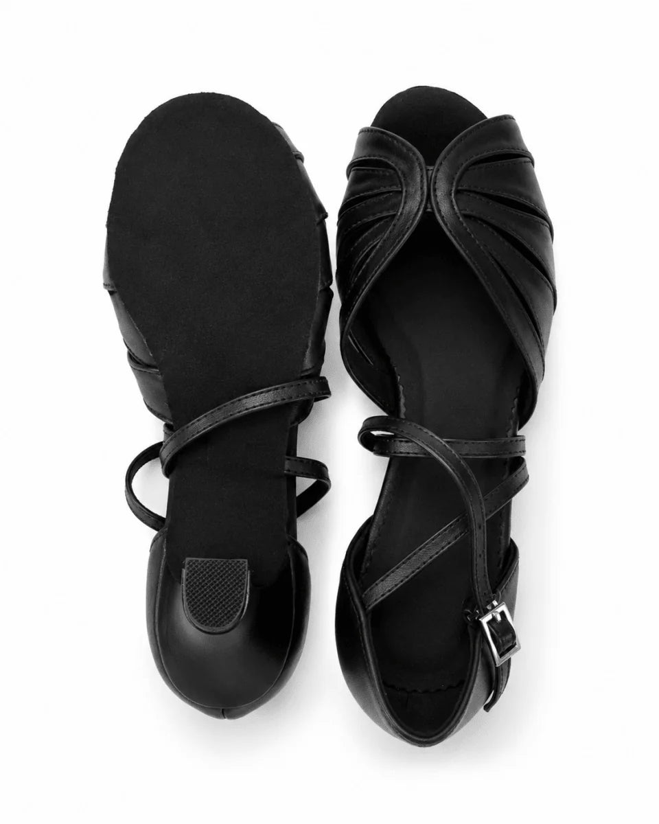 Solea Women’s Latin Dance Shoes – Black Leather – 5 cm / 2” Heel