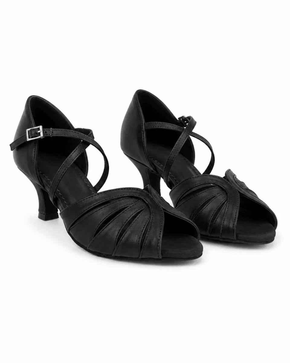 Solea Women’s Latin Dance Shoes – Black Leather – 5 cm / 2” Heel