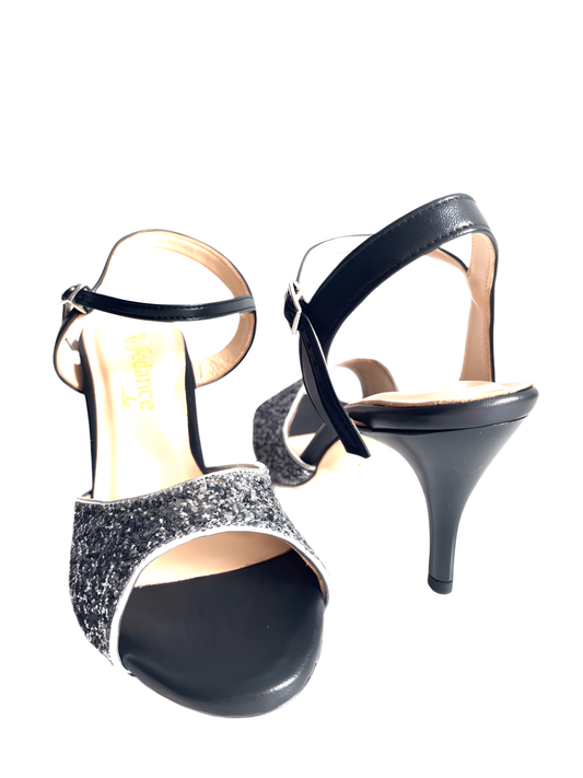 Stella – Black & Glitter Ankle Strap Tango Shoe, 7.5 cm Heel upscaled