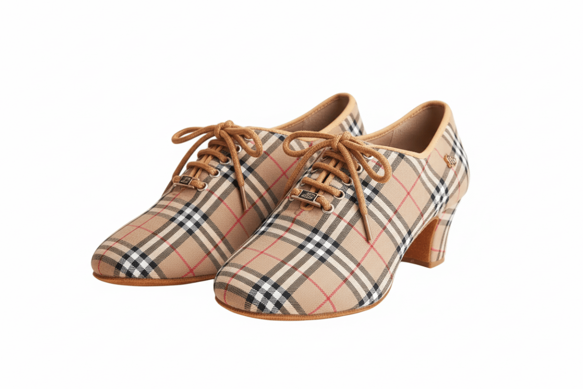 Coco Tweed Khaki Style Women’s Dance Shoes – Lace-Up Ballroom Practice & Performance Shoes 4.5 mm heel, split sole - BD Dance