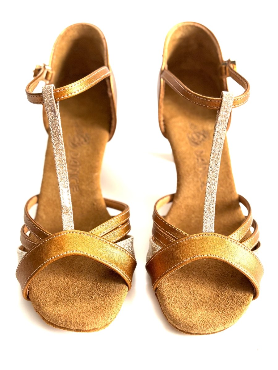 BD Dance Women's Latin Dance Shoes, Tan Leather With Sparkle Accents, Natural Suede Insole, 55 mm/2’ heel