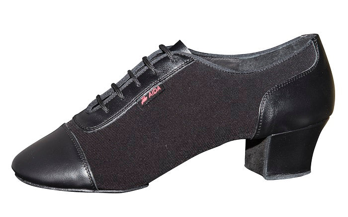 AIDA Surkov 135T – Men's Latin Dance Shoes, Leather & Crepe Satin — Black Canvas & Leather