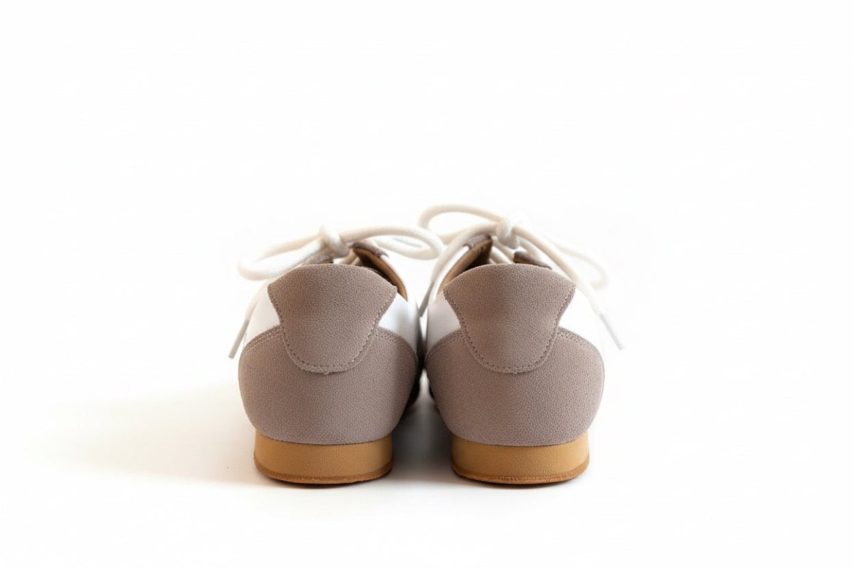 White & Beige Nubuck & Leather Practice & Teaching Shoes for Women – Split Sole - Wedance - Wedance