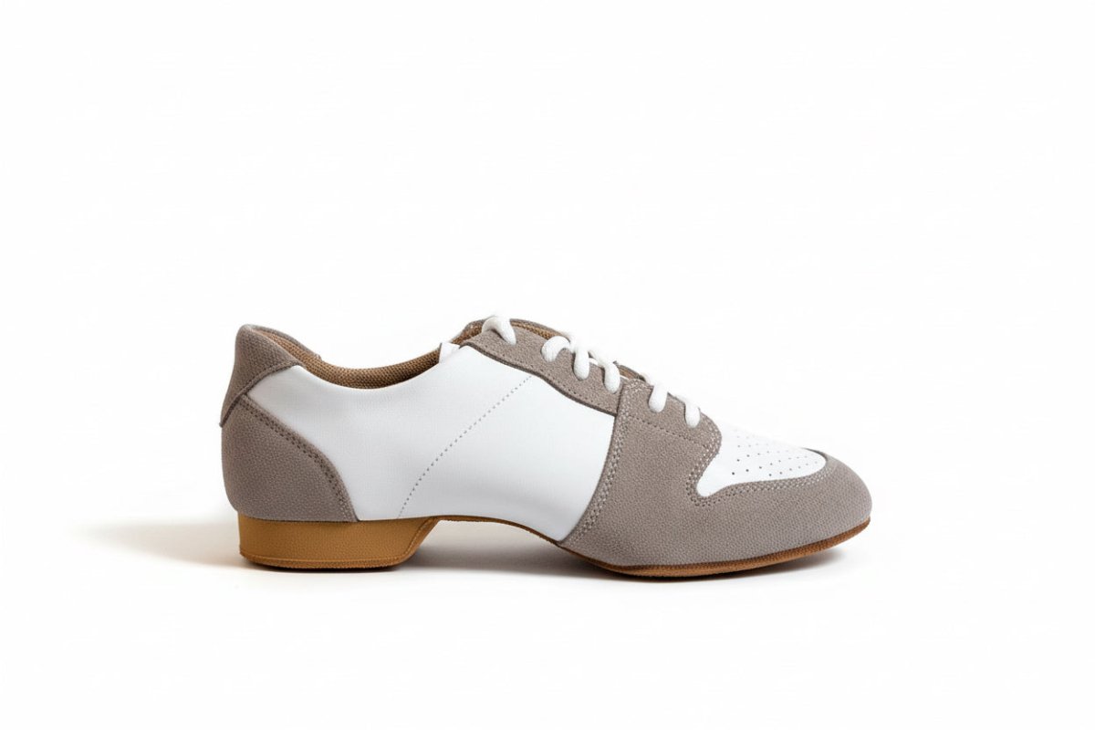 White & Beige Nubuck & Leather Practice & Teaching Shoes for Women – Split Sole - Wedance - Wedance