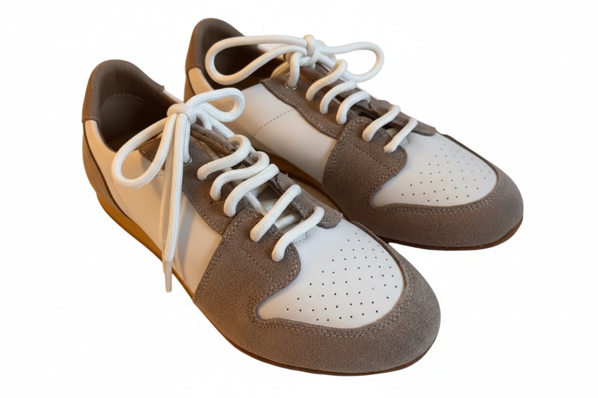 White & Beige Nubuck & Leather Practice & Teaching Shoes for Women – Split Sole - Wedance - Wedance