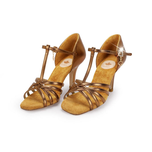 WL001 Bronze Leather Latin Dance Shoes – 8 cm (3”) Slim Heel - Best selling - CANDY Dance Shoes - Wedance