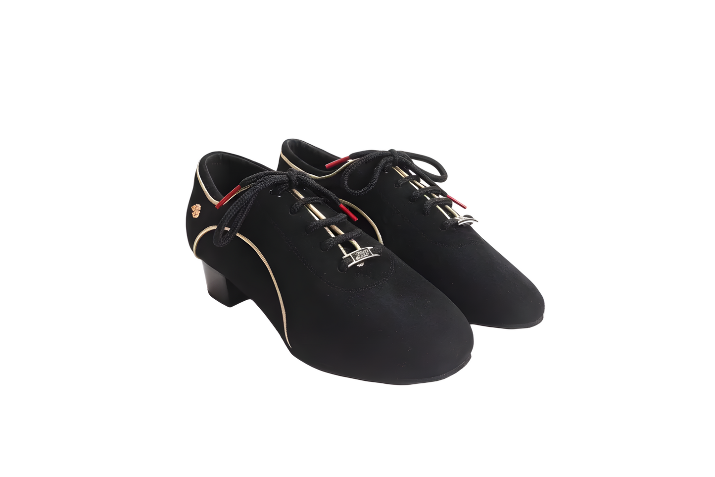 Women’s Black & Gold Nubuck Practice Dance Shoes – Latin & Ballroom Split Sole, Comfort Fit for Wider Feet upscaled