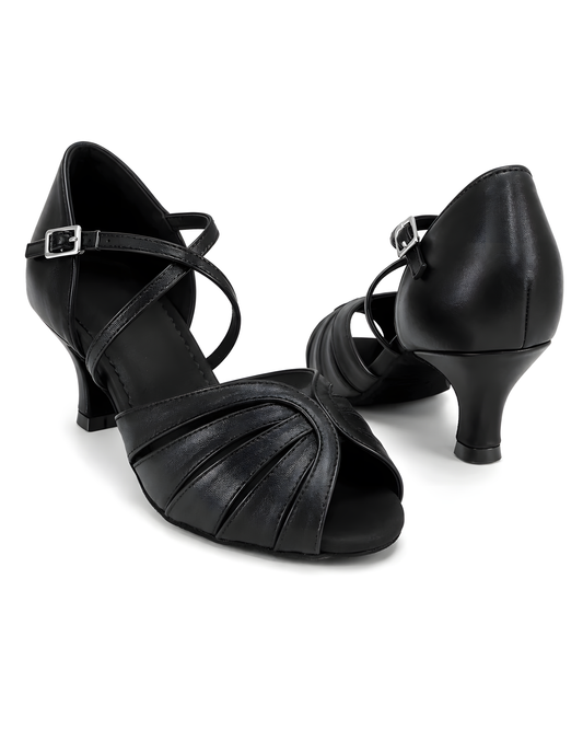 Solea Women’s Latin Dance Shoes – Black Leather – 5 cm / 2” Heel upscaled