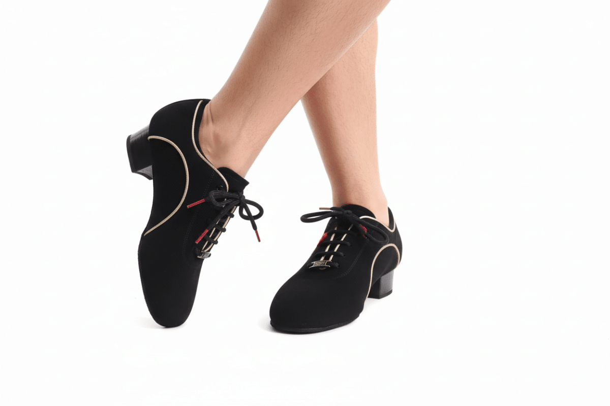Women’s Black & Gold Nubuck Practice Dance Shoes – Latin & Ballroom Split Sole, Comfort Fit for Wider Feet - BD Dance - Wedance