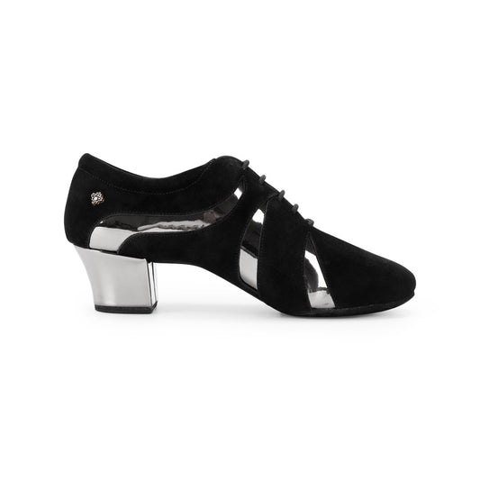 WP052 Unisex Practice Dance Shoes – Black Suede & Silver Mirror Patent | Wide Fit, Split Sole - Best selling - CANDY Dance Shoes - Wedance