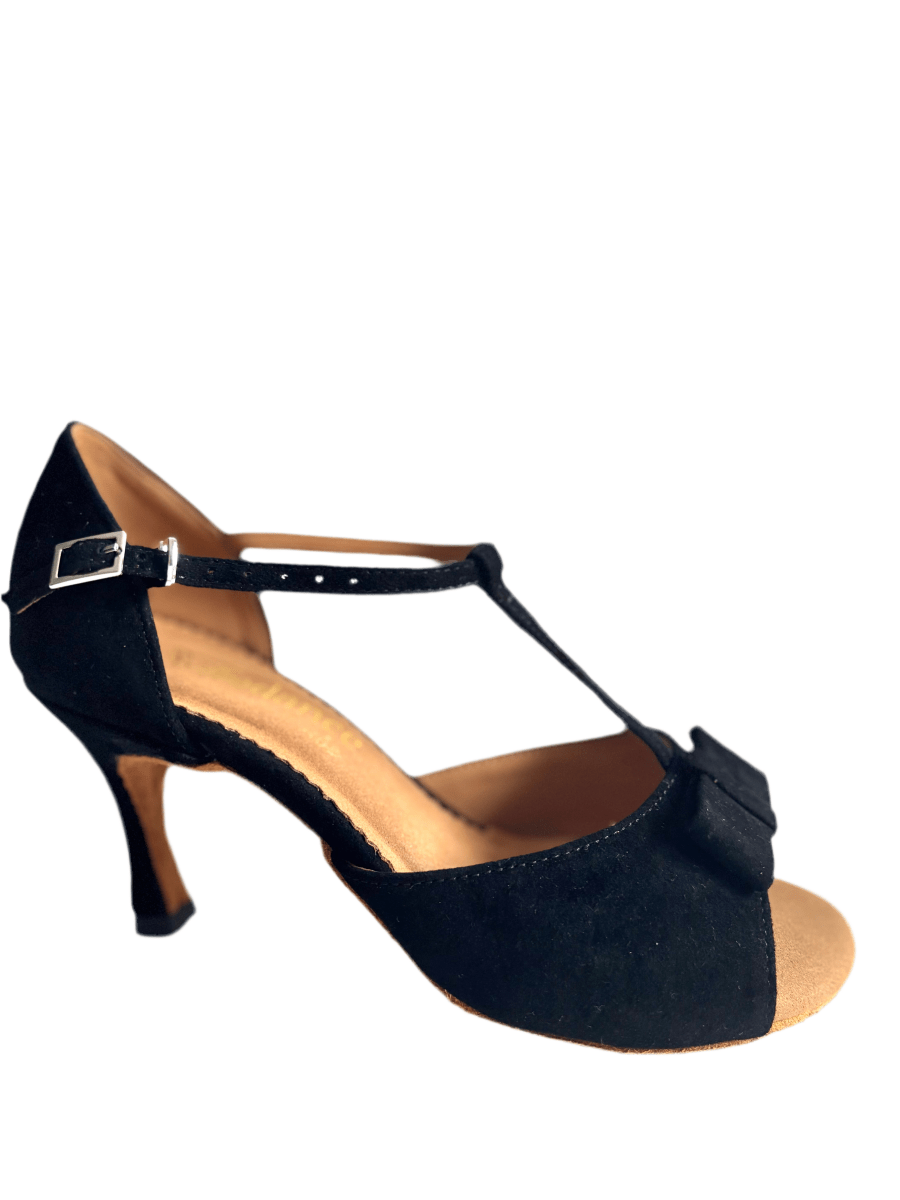 WV 1405 Women’s Black Suede Latin Dance Shoes – T - Strap, 7.5cm Heel - Wedance Vibe - Wedance